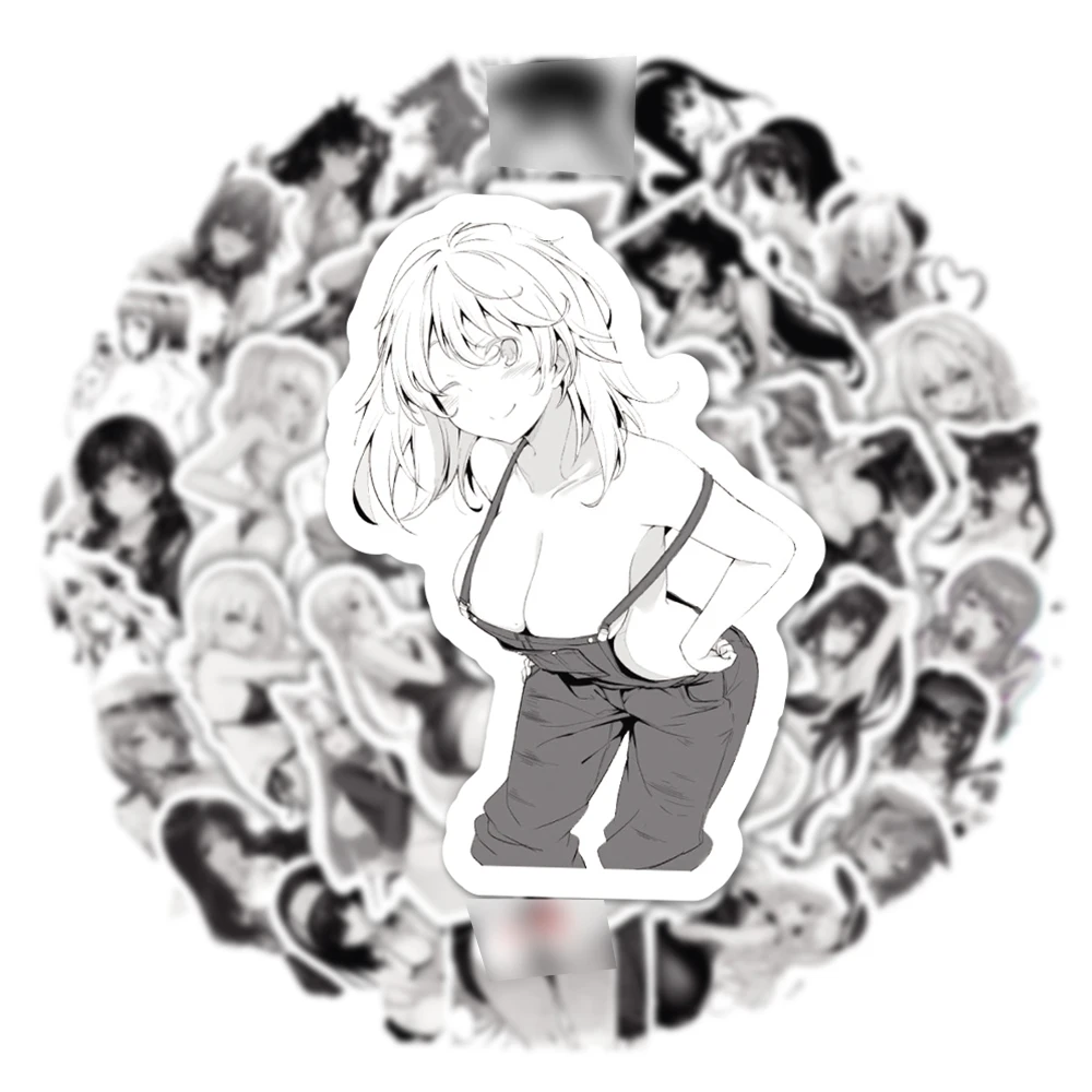 10/30/50 sztuk Anime seksowna dziewczyna Hentai naklejki czarny biały Graffiti naklejki DIY walizka telefon Laptop samochód Waifu naklejki zabawki