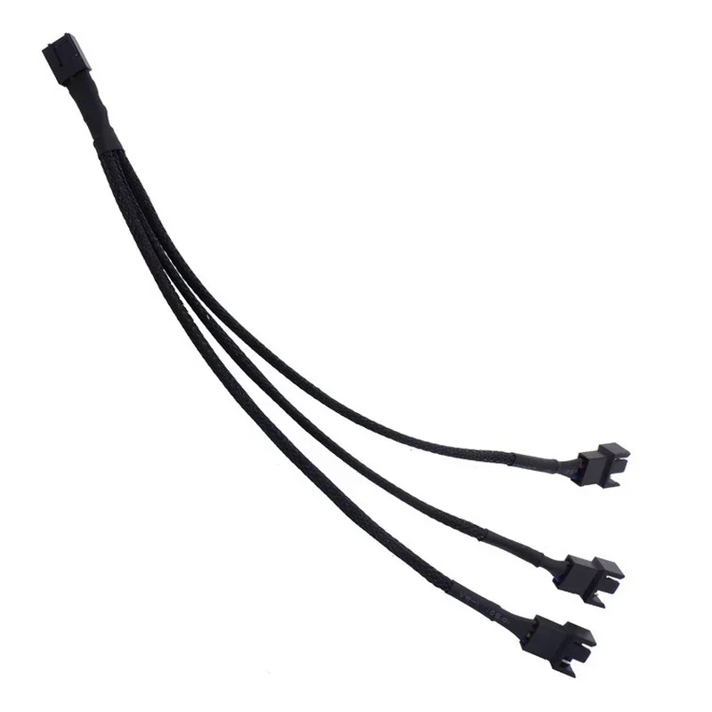 

High Quality 4 Pin PWM Fan Cable 1 To 3 Ways 1PC Splitter Black Sleeved 27cm Length Extension Cable Connector