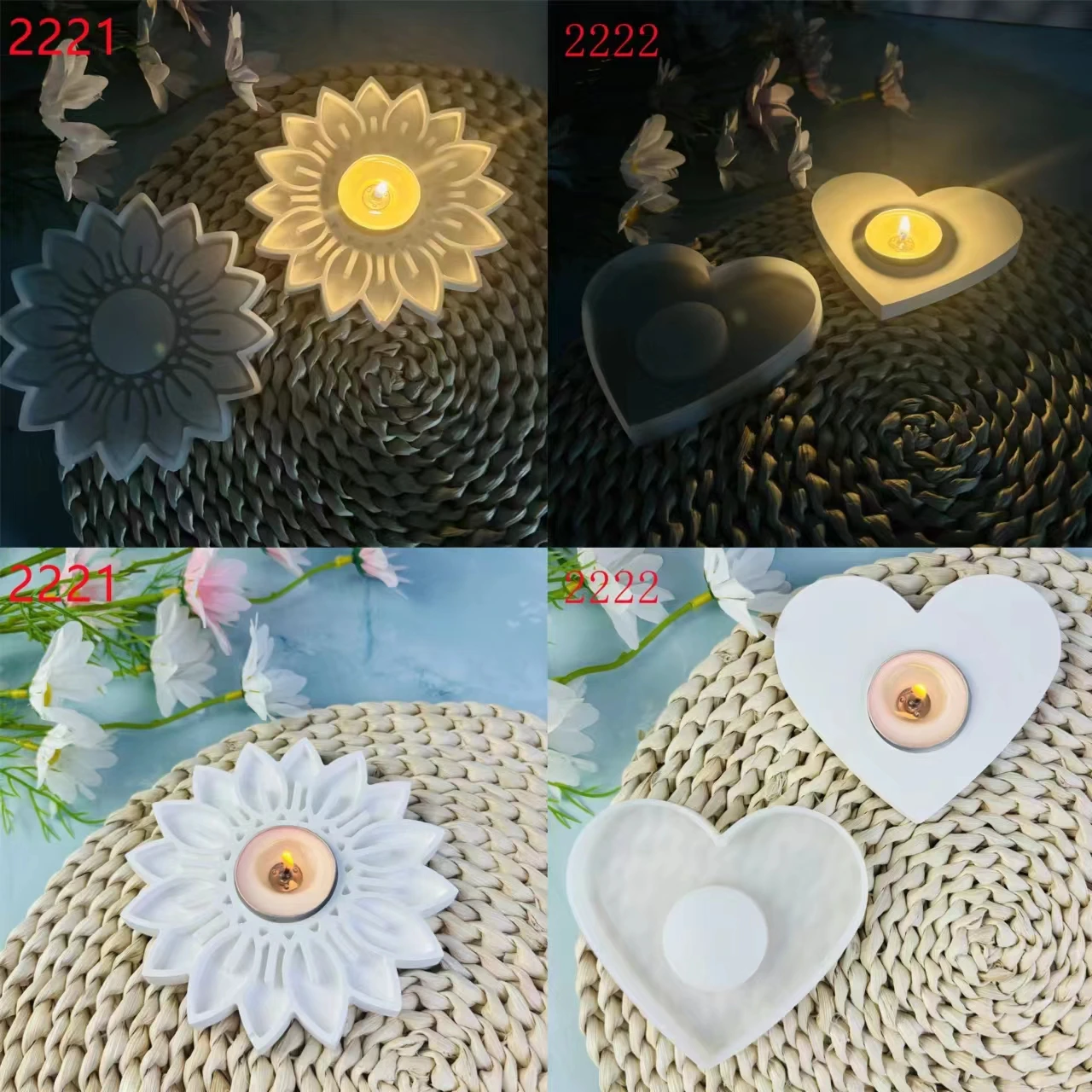 Love Datura Flower Candle Holder Silicone Mold DIY Cement Gypsum Clay Pouring Epoxy Resin Mold Home Decoration Ornaments