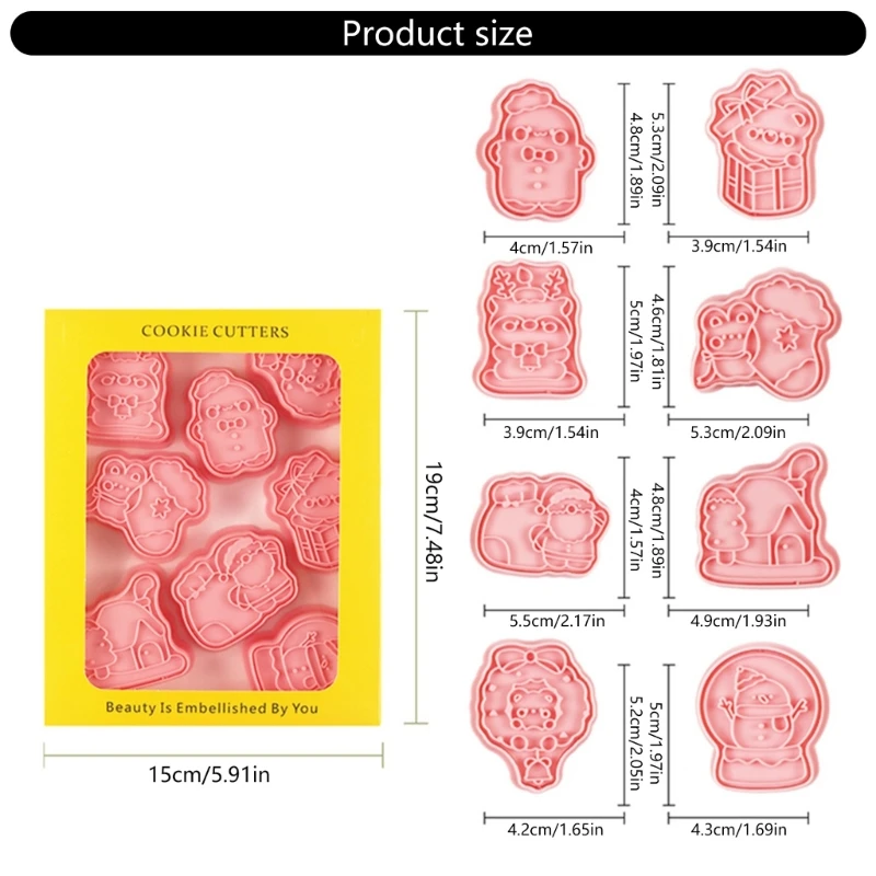 New Pack of 8 Multiple Christmas Cookie Molds Funny Biscuits Baking Embosser