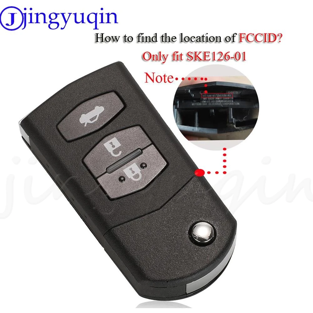 Jingyuqin pliant clé à distance démarreur de voiture 3 bouton 433MHz 4D63 puce pour Mazda 2 / 3 / 5 / 6 / MX5 / CX7 (SKE126-01)