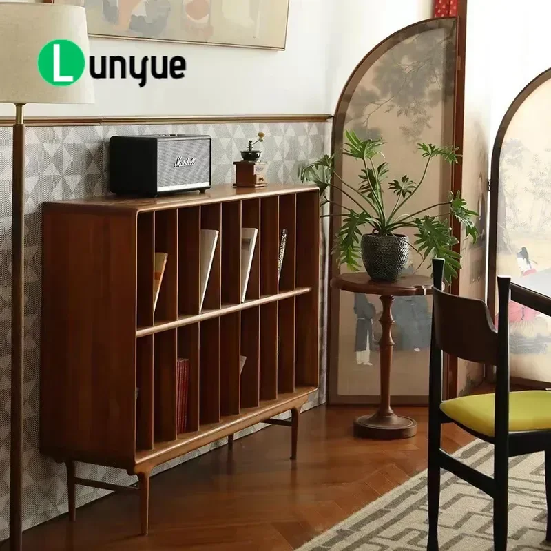 Nordic Solid Wood Bookshelf Multi Grid Magazine Rack Retro Light Luxury Low Cabinet for Living Room Storage Designer
