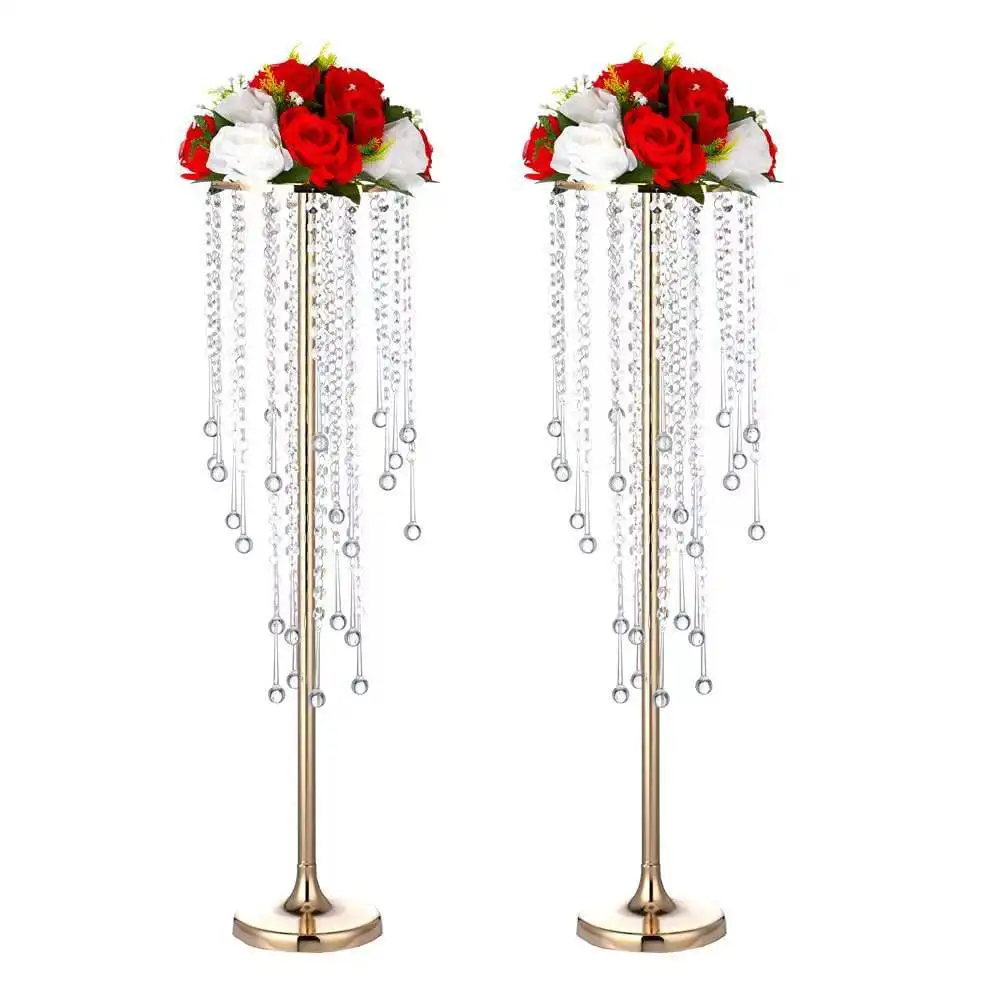 

Wedding Crystal Curtain Candle Holders for Centerpiece Decoration Flower Rack Flowers Vase Candlestick Metal Stand Party Decor