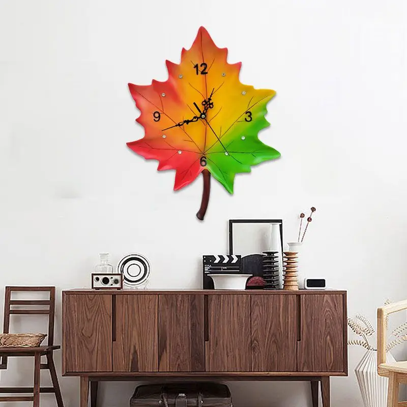 Modern Decorative Wall Clocks, Universal Living Room, Household Decor, Hanging Watch, Maple Leaf Art, Restaurant Clock