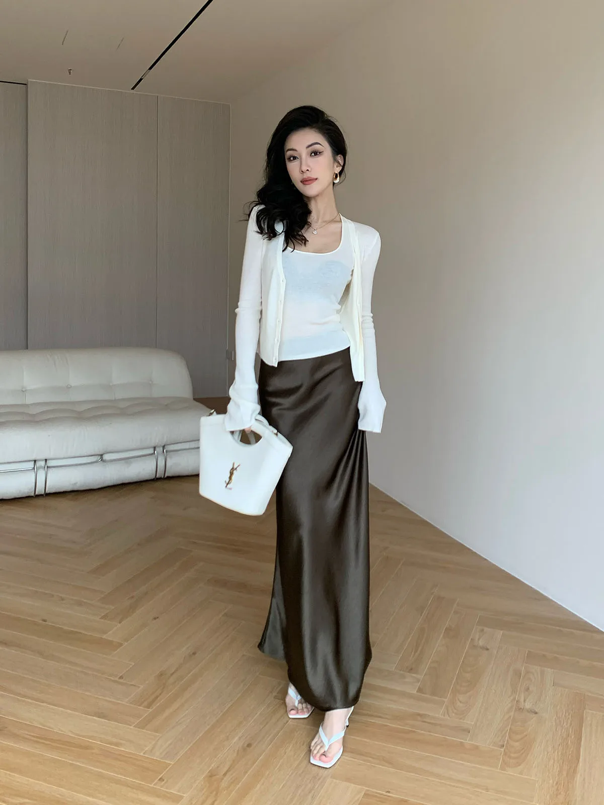 

Ji Jin Qi Summer Thin Waist Cinching f Skirt New 2025 Asymmetrical Design Sense f Skirt Commute Korean Sle High Waist...