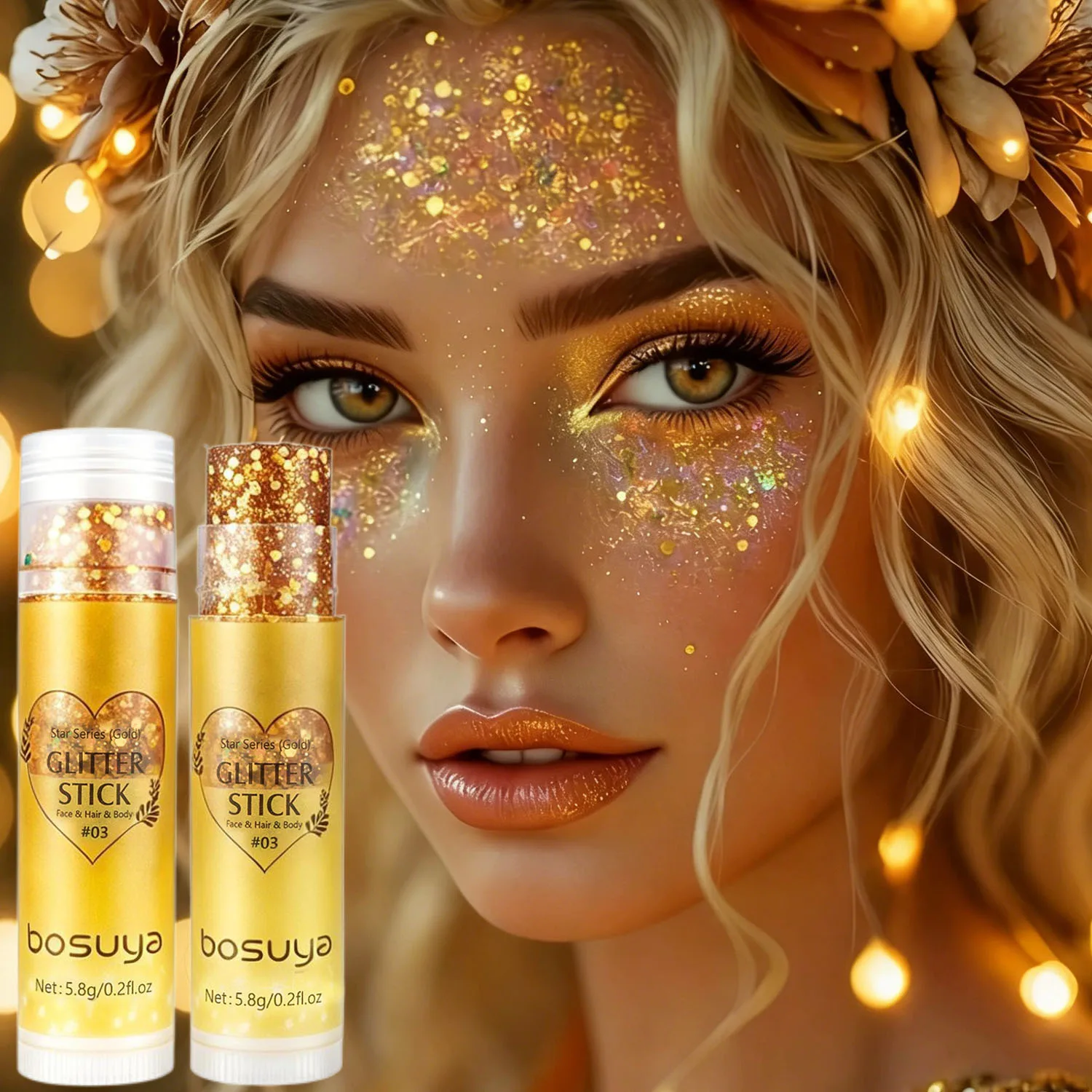 BOSUYA 6 Colors Glitter Eye Shadow Stick Face Body Shimmer Gel Lip and Cheek Dual Use Stage Party Sequin Makeup Sparkly Cream