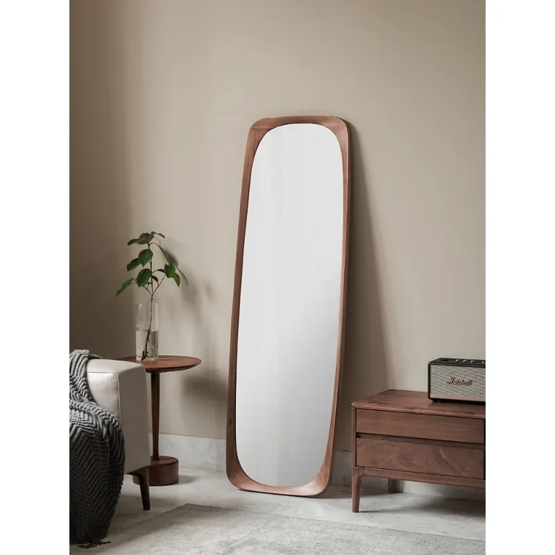 Full-length mirror Nordic floor-to-ceiling  Full-lengthBlack walnut full-solid wood mirror Wall-mounted fitting