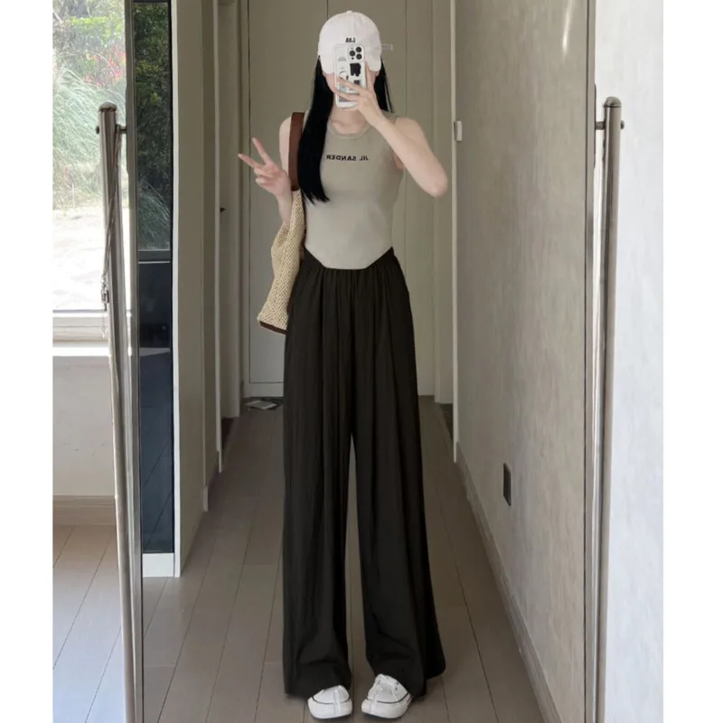 Ice Silk Pants High Waist Women's Pants Wrinkled Wide Legged Pants For Women Korean Reviews Many Clothes Casual Woman Clothing