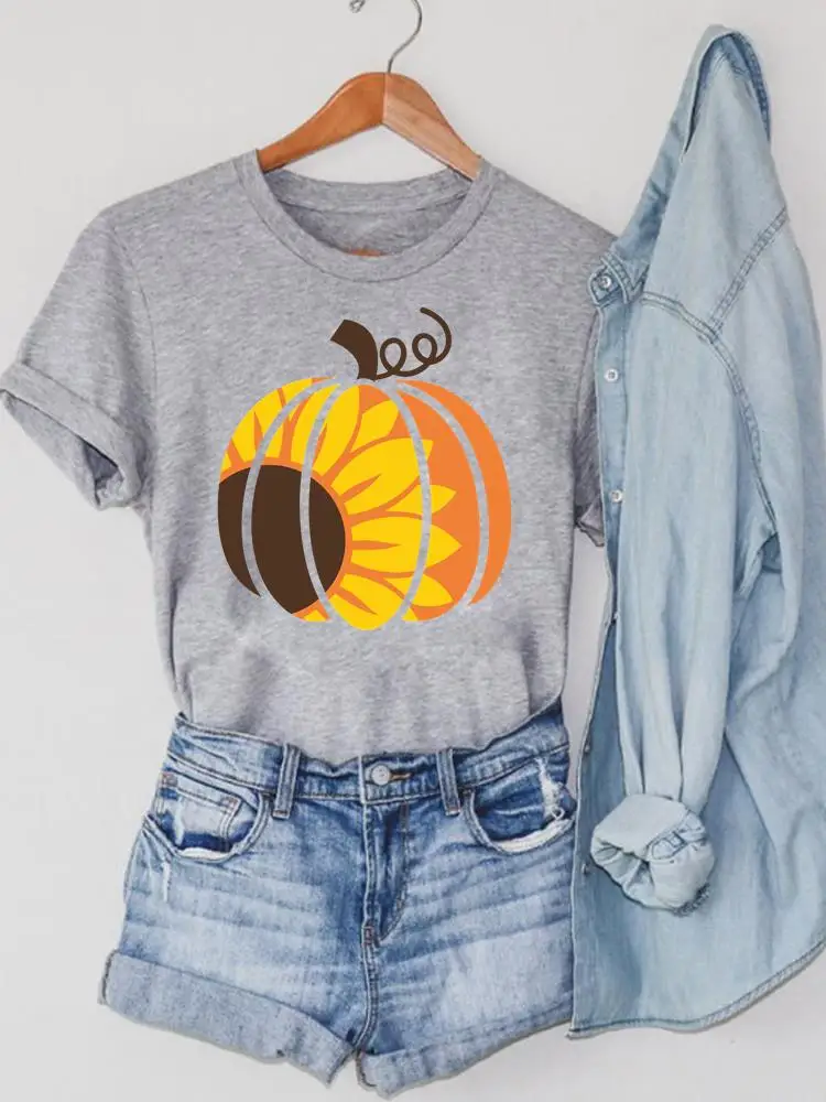 Halloween Women Thanksgiving T Shirt Fall Autumn O-neck Pumpkin Spice 90s Cute Clothing Print Top Style Graphic Tee T-shirt