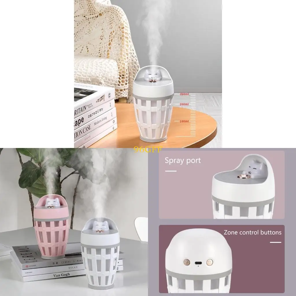 96GF 260ml USB Air Humidifier for Travel Office, Auto Shut-Off, 2 Mist Modes