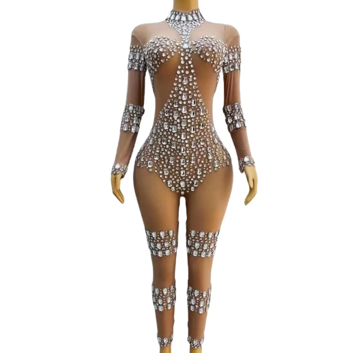 Sexy Silver Big Rhinestones Jumpsuit for Women 2024 Dance Performance Leggings Evening Birthday Party Celebrate Costume Dunpai