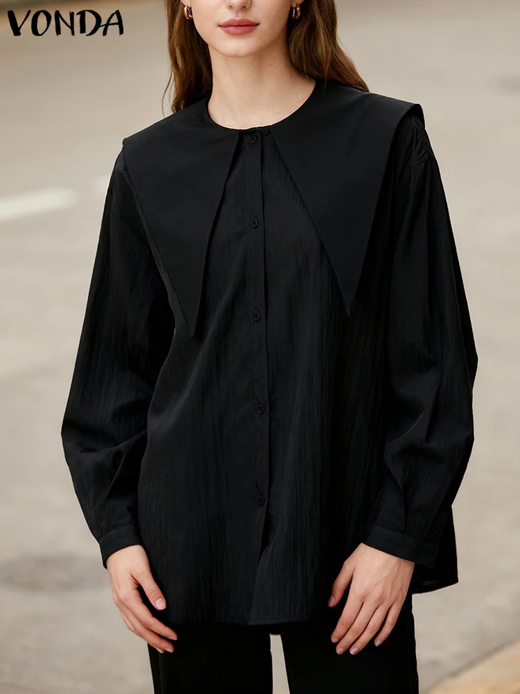

Женские модные рубашки VONDA, цветные лоскутные осенние рубашки с длинными рукавами и лацканами, элегантная офисная женская блузка, повседневные топы, туника Blusas 2025