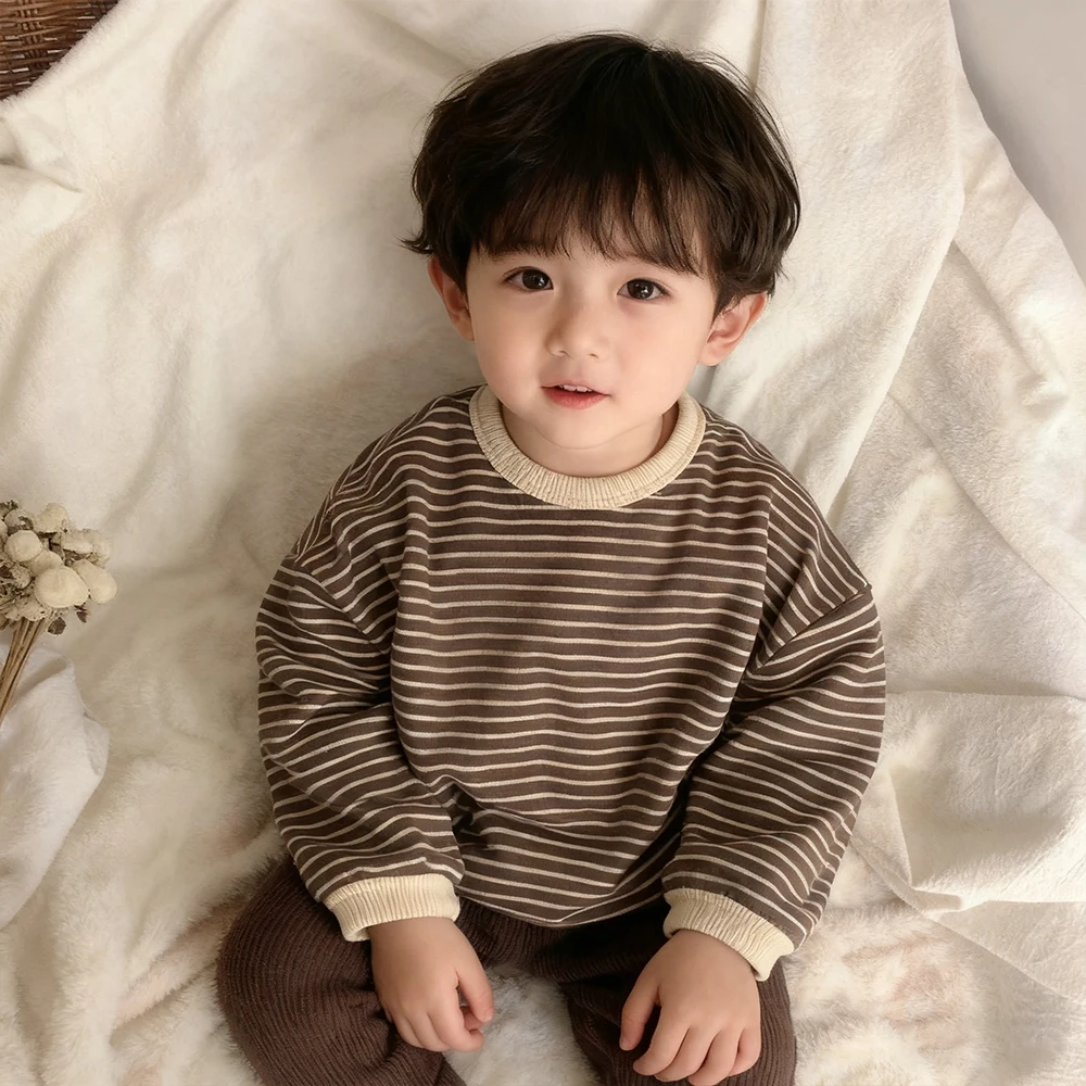 

Spring Autumn Korean Boy Striped Tees Baby Girl Clothes Oversize Long Sleeve T-shirt Kids Top Casual Children's Clothing T Shirt