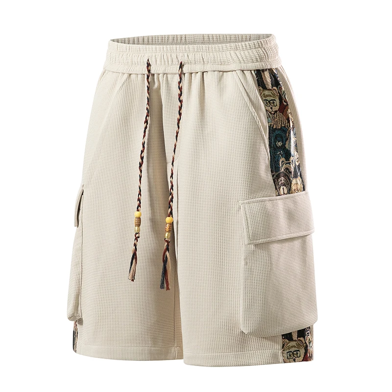 

American-style retro embroidery workwear shorts for summer, men's, casual and loose fit, large size M-8XL