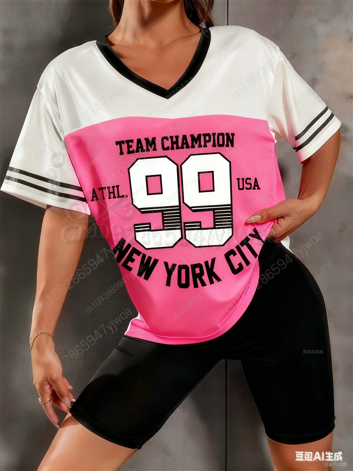 نيويورك كاليفورنيا Babygirl مطبوعة نمط جيرسي تي شيرت الصيف المرأة الخامس الرقبة التجفيف السريع ملابس رياضية قصيرة الأكمام الطرف المحملة #4