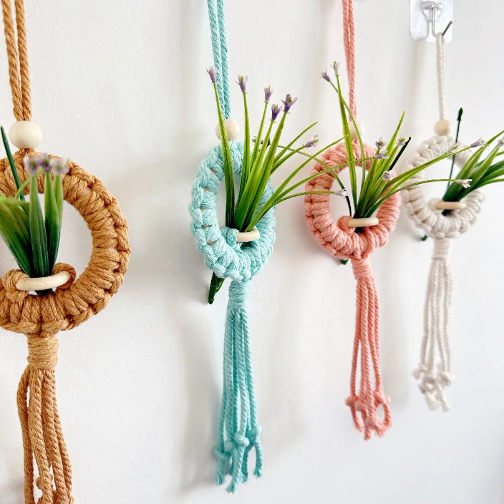 

Durable Bohemian Flower Pot Handmade Woven Wooden Chip Storage Basket Flower Arrangement DIY Wall Decoration Home