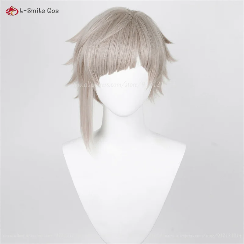 High Quality Anime Cosplay Atsushi Nakajima Cosplay Wig Short Grey With Black Wig Piece Heat Resistant Hair Party Wigs + Wig Cap