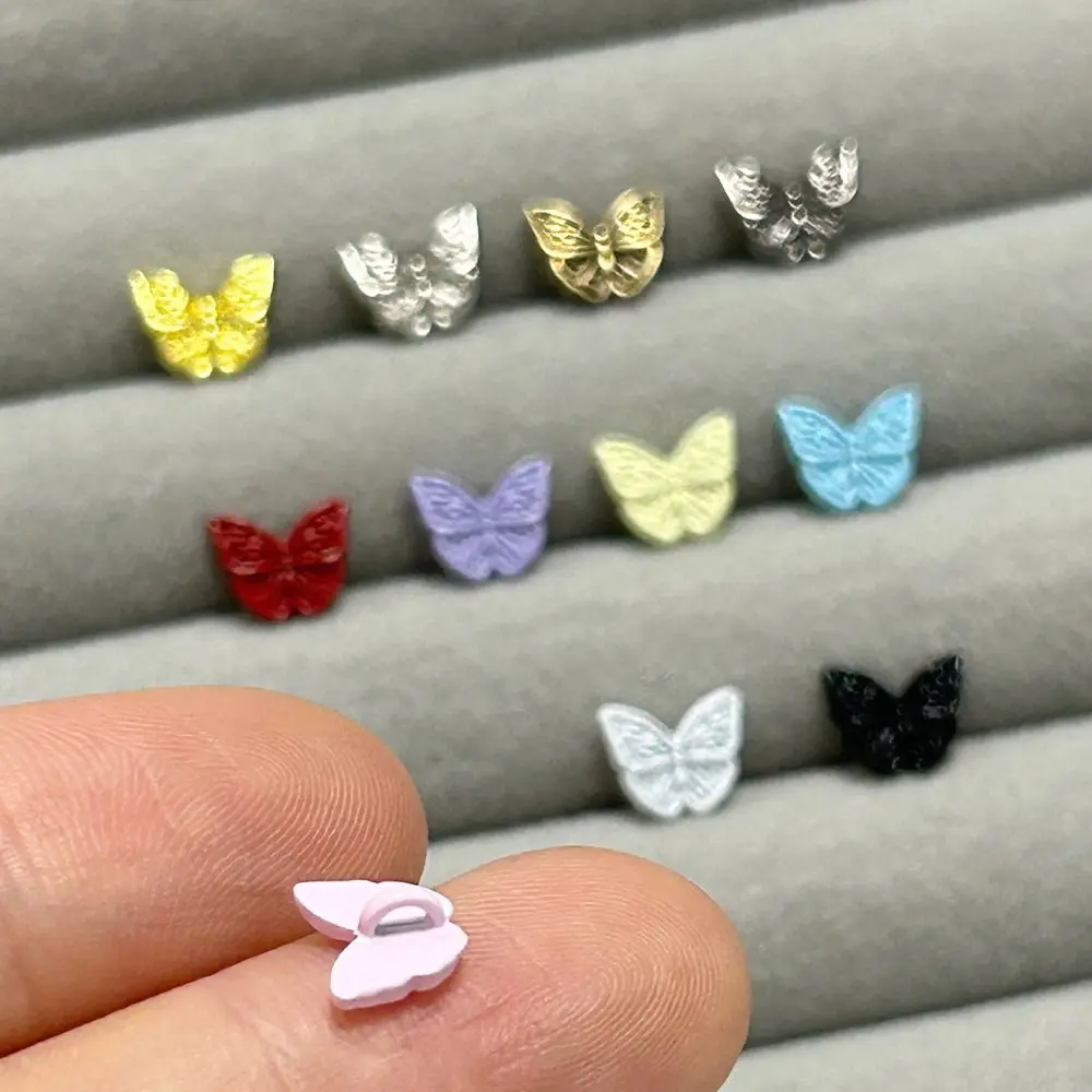 40Pcs 8mm Mini Doll Butterfly Buttons Doll Clothing Sewing Accessories Ultra-Small Butterfly Buckles Doll Bags Belt Coat Buckles