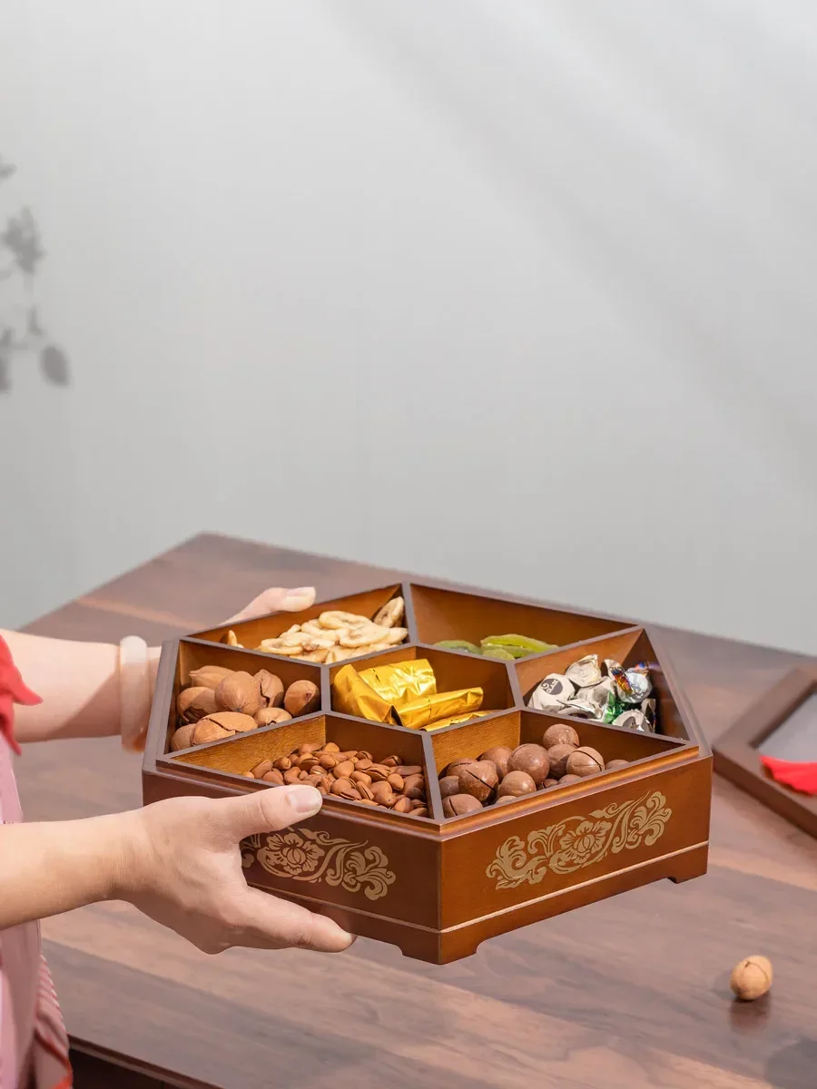 wooden candy box Chinese style compartment covered living room creative desktop sealed storage box m snacks snack bowls.