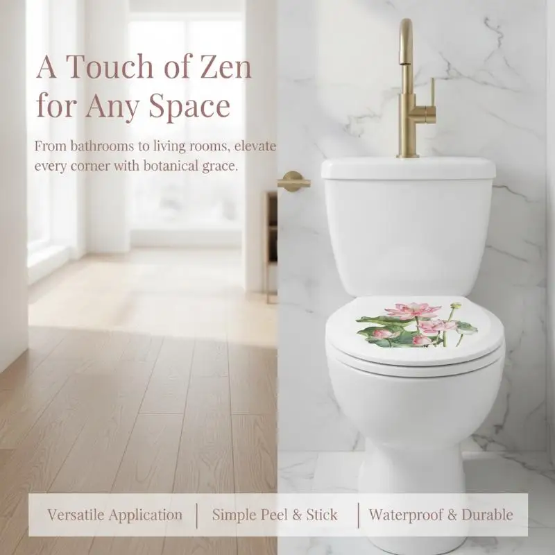 Watercolor Pink Lotus Toilet Stickers, Self-adhesive And Waterproof, Suitable For Bathroom Decoration.