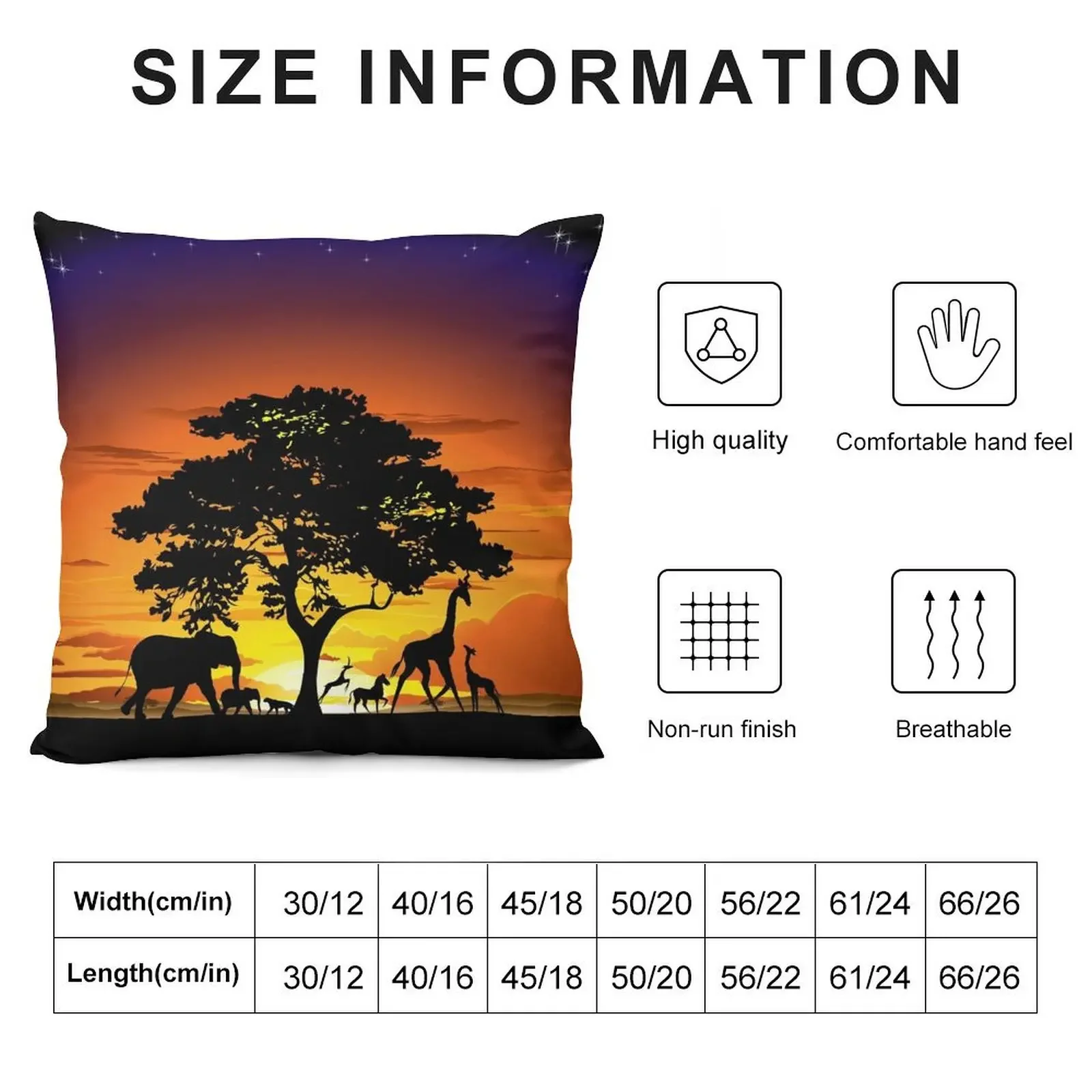 Wild Animals on African Savanna Sunset Throw Pillow Custom Cushion Photo Pillow Case pillow