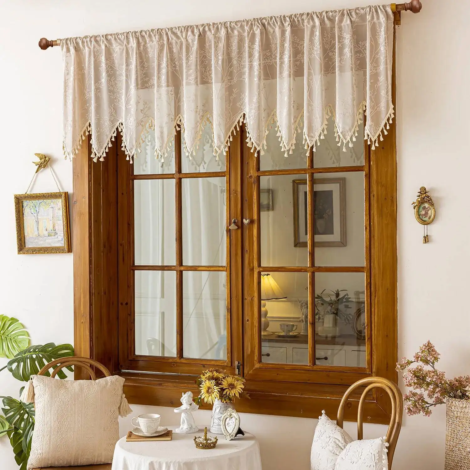

Sheer Short Curtain Romance Lace Tulle Window Valance for Door Kitchen Cafe Curtain Half Drapes Living Room Wedding Decoration