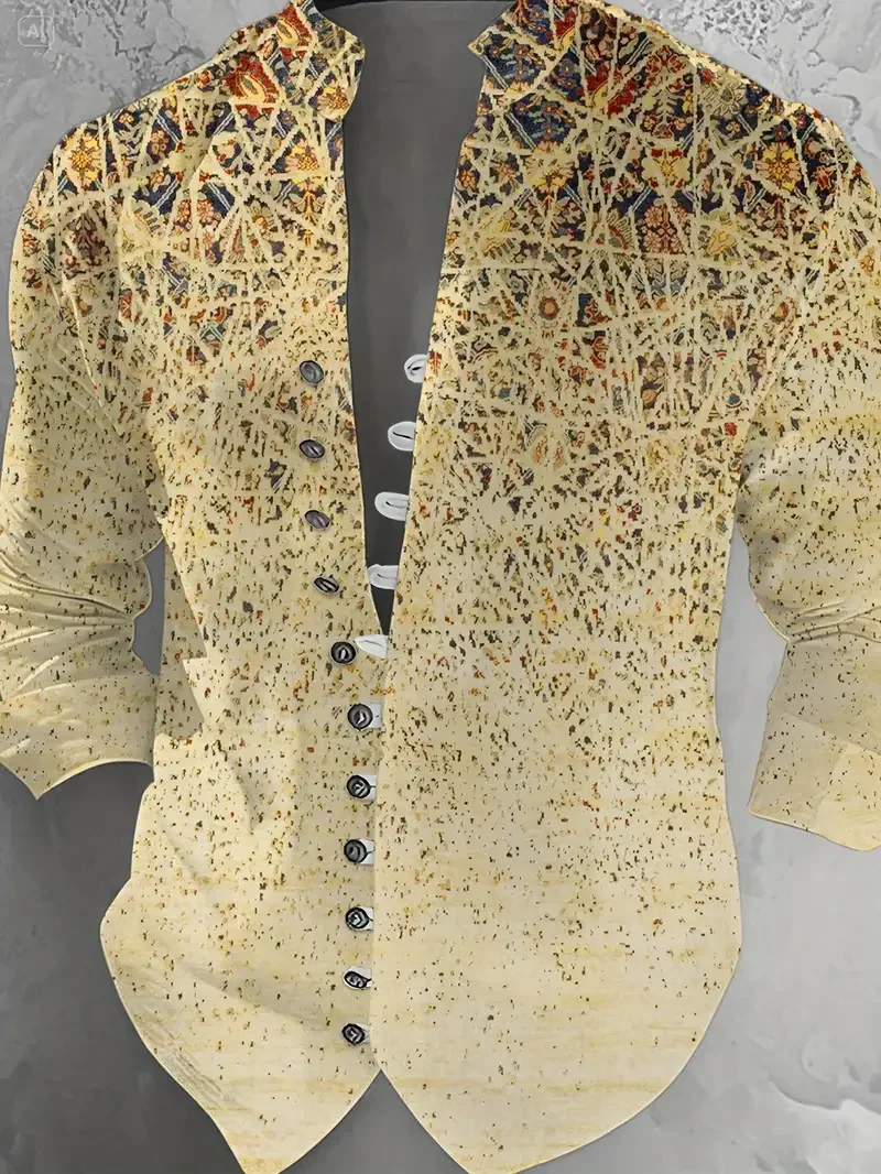 Men's Ethnic Drawstring Buckle Shirt Floral Pattern Plant Print Outdoor Street Print Clothing Fashion Designer Casual Comfort