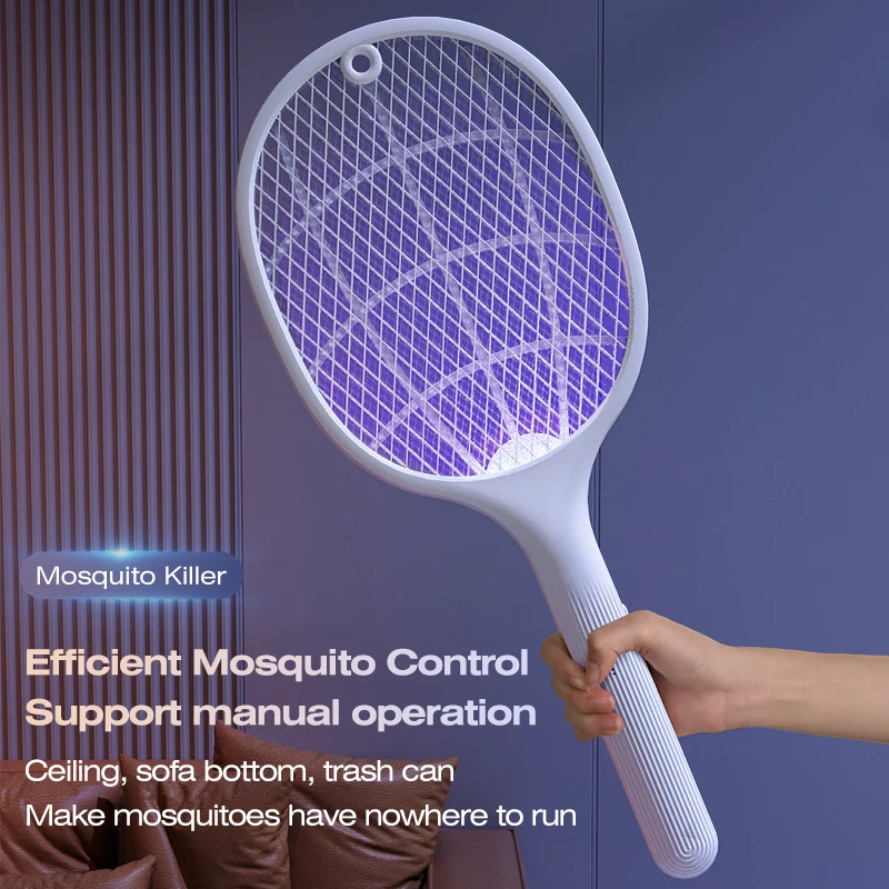 2-in-1 Smart Bug Zapper Racket w/ USB Rechargeable Base, Mosquito Trap & Fly Catcher, 3-Layer Safety Net, for Home/Patio/Camping