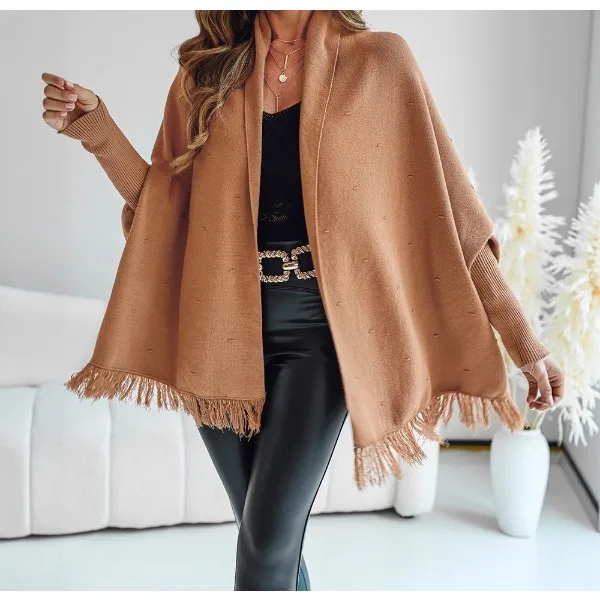

Элегантная теплая накидка, женская одежда, уличная одежда, осень и зима 2024, новая модная однотонная шаль с длинными рукавами для женщин
