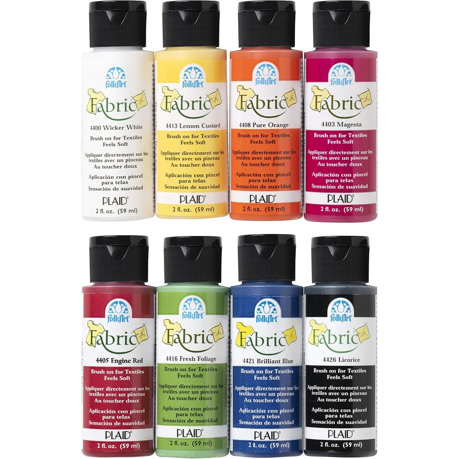 

Fabric Acrylic Paint Set 8 Colors 2oz Each for Clothes, Soft Finish, Easy Application with Brush