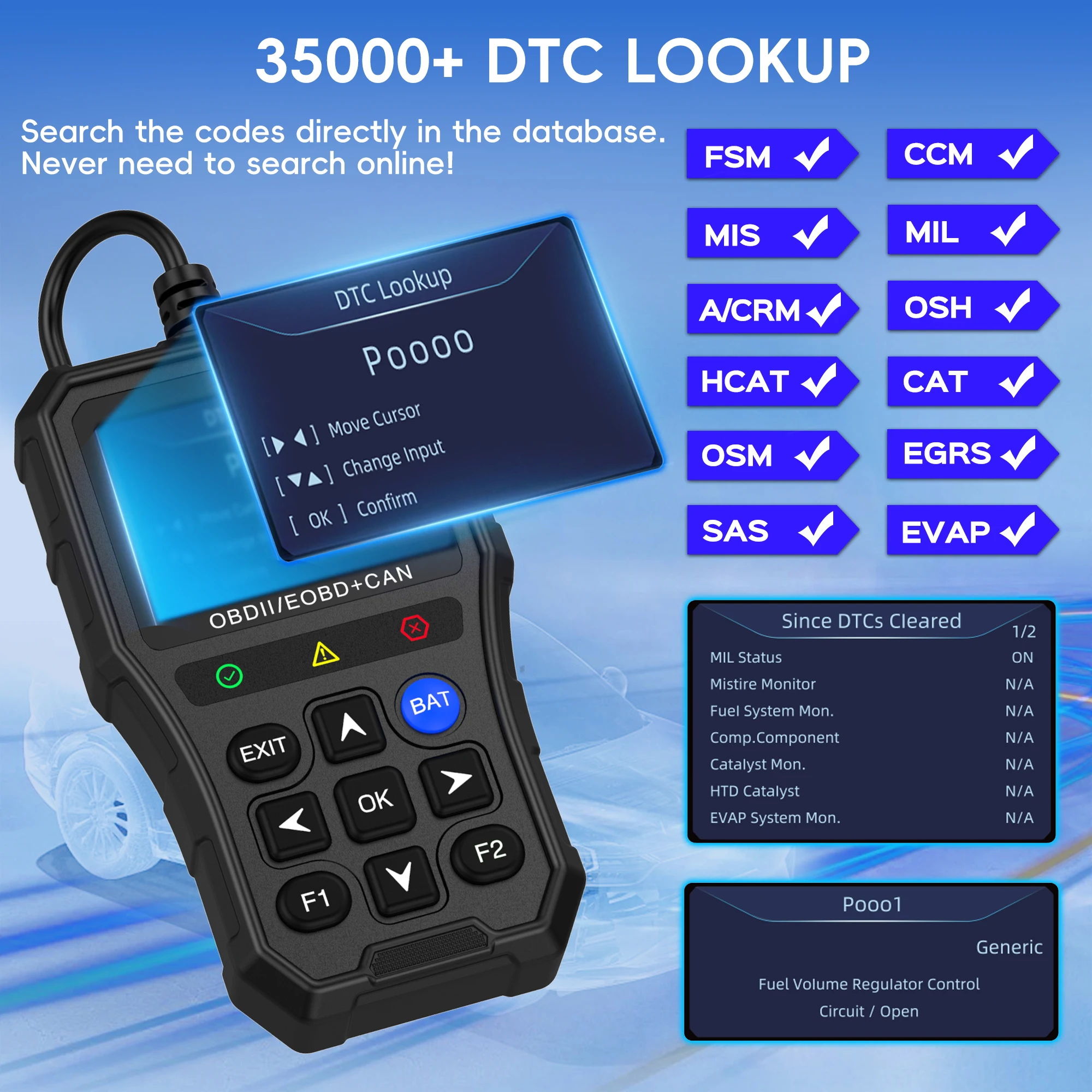OBD2-Scanner-Diagnosegerät, Auto-Motorfehlercode-Lesegerät mit Reset-Funktion & 35.901 DTCs, Erweiterte OBDII/EOBD-Fahrzeug-Scan-Tools – Detail 9