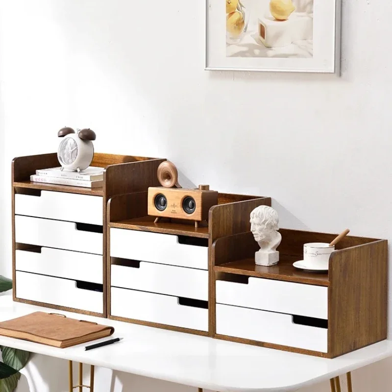 Solid Wood Desktop Organizer withDrawers Multi-Layer Office Storage Cabinet for A4 Paper Wooden Drawer Design Home Organizer Box