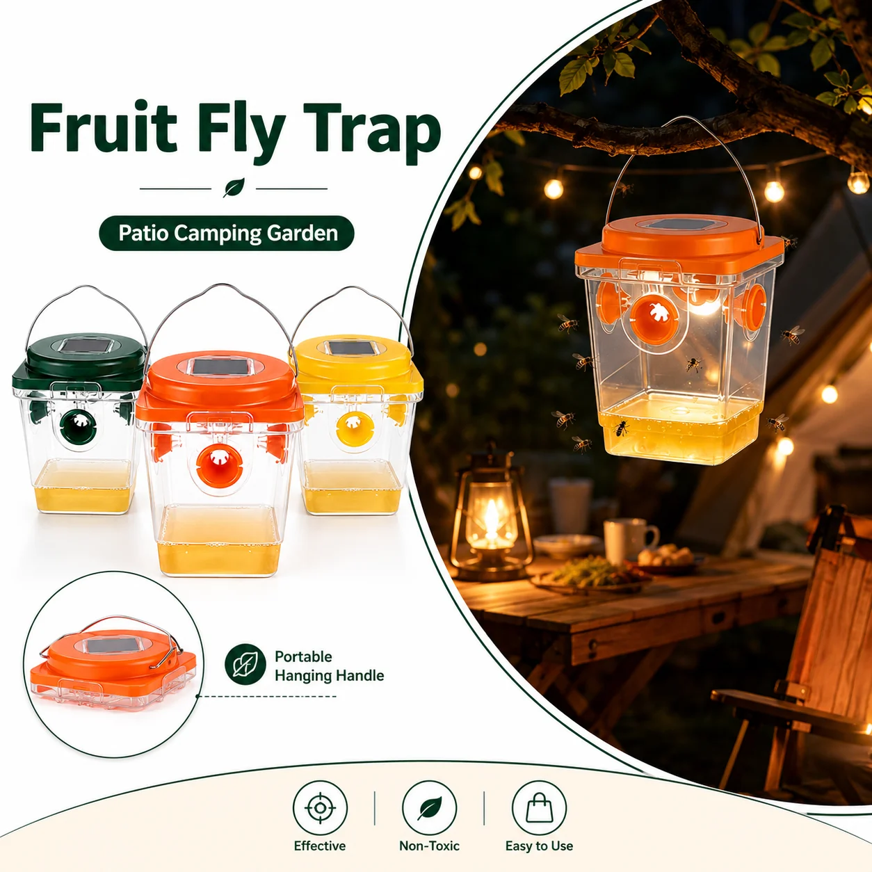 Hanging Solar Insect Trap Fruit Fly Wasp Catcher Dual Entry Quiet Outdoor Pest Control for Garden Patio Camping Summer Trips