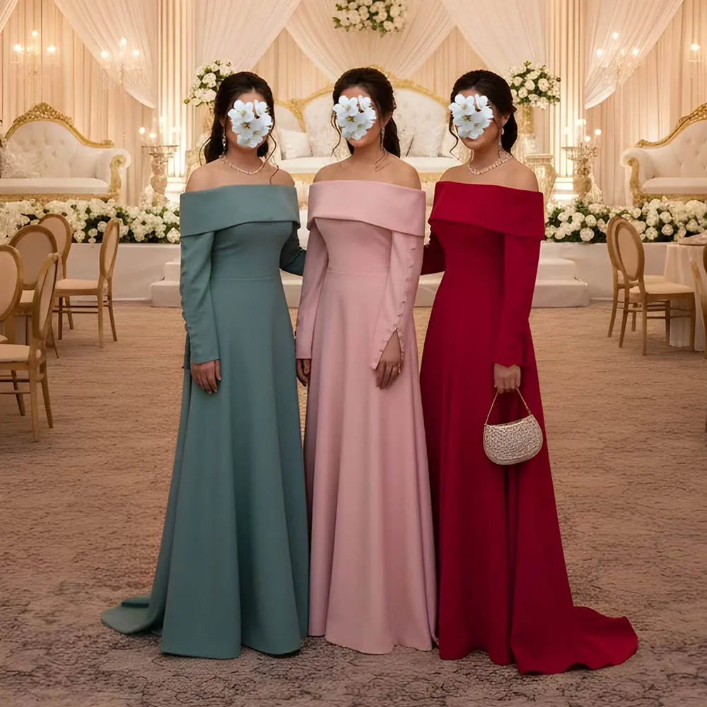 

Msikoods Long Sleeve Elegant Evening Dress Formal Occasion Dress A Line Bridesmaid Gown Off Shoulder Party Dresses Customized