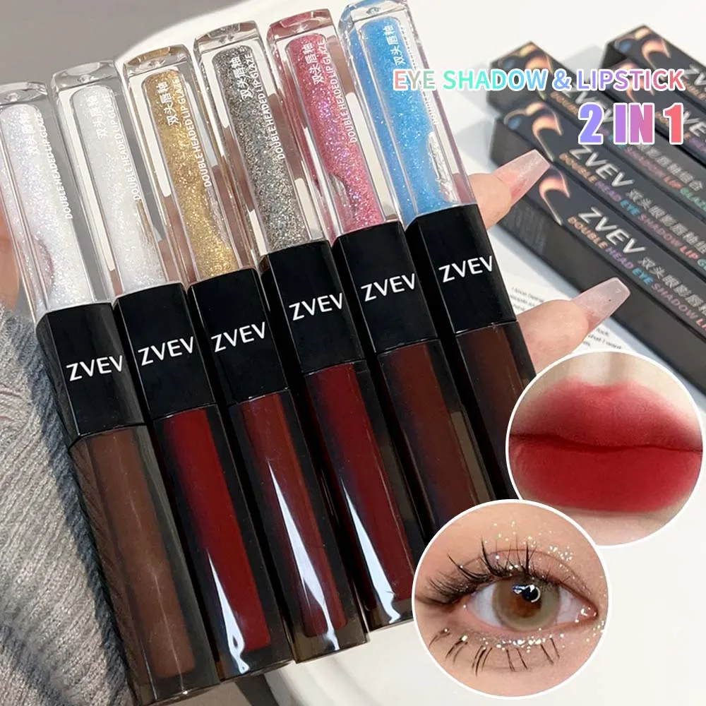 Impermeável olho sombra Lip Gloss, hidratante batom, brilhando olhos contorno, sem manchas, maquiagem ferramenta, vermelho escuro, fosco, 2in 1