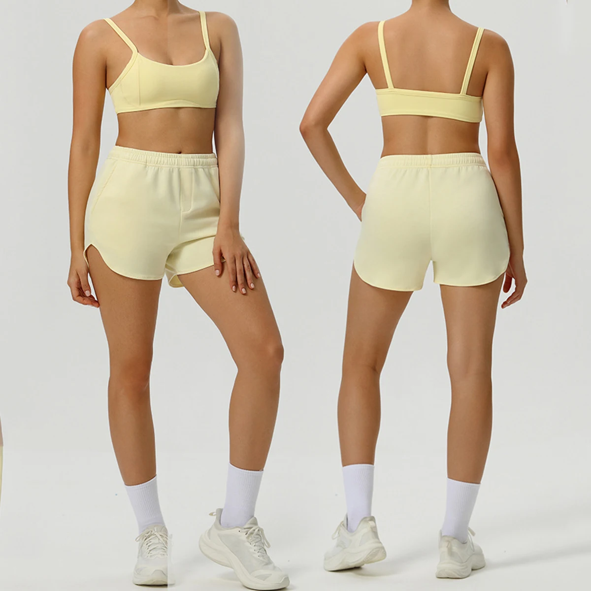 Two Piece High Waist Peach Sports Stretch Bras Shorts Suit Pilates Yoga Set Training Fitness Bra Set Fitness Sports Fitness Suit