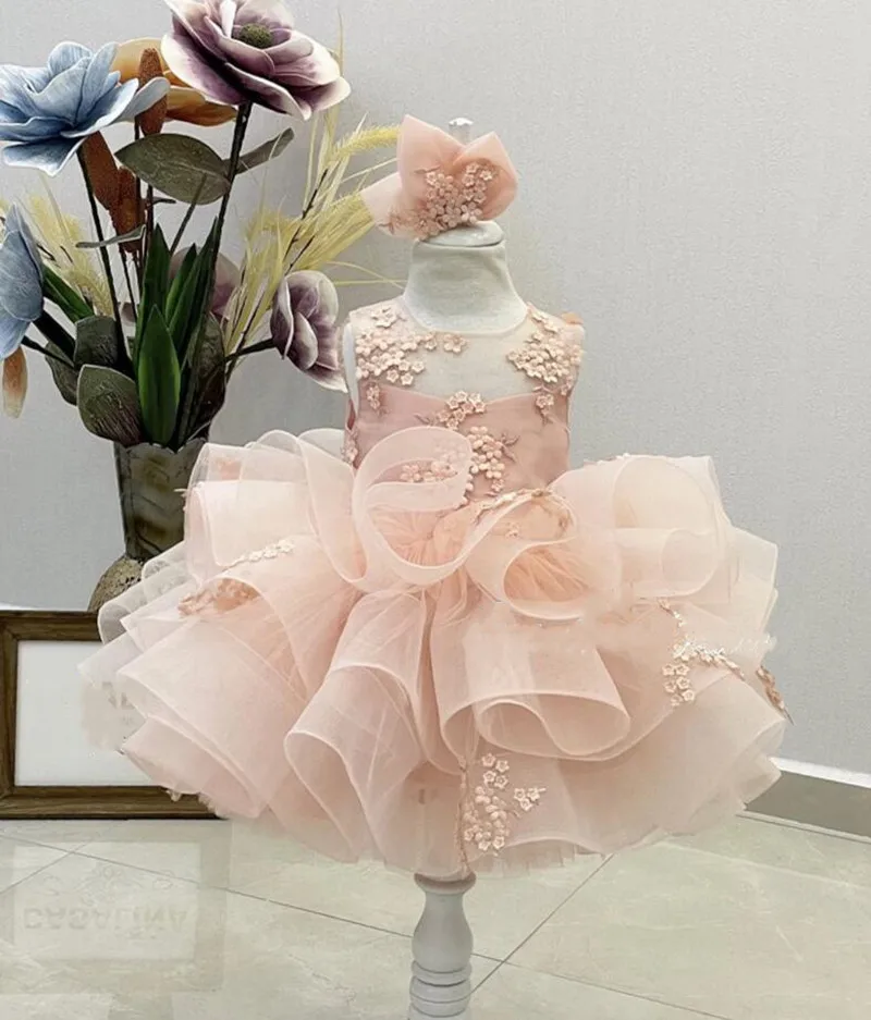 

Puffy Light Pink Baby Girls Party Gown Infant Birthday Dress Tutu Tulle Dress Kids Christmas Ceremonial Dress