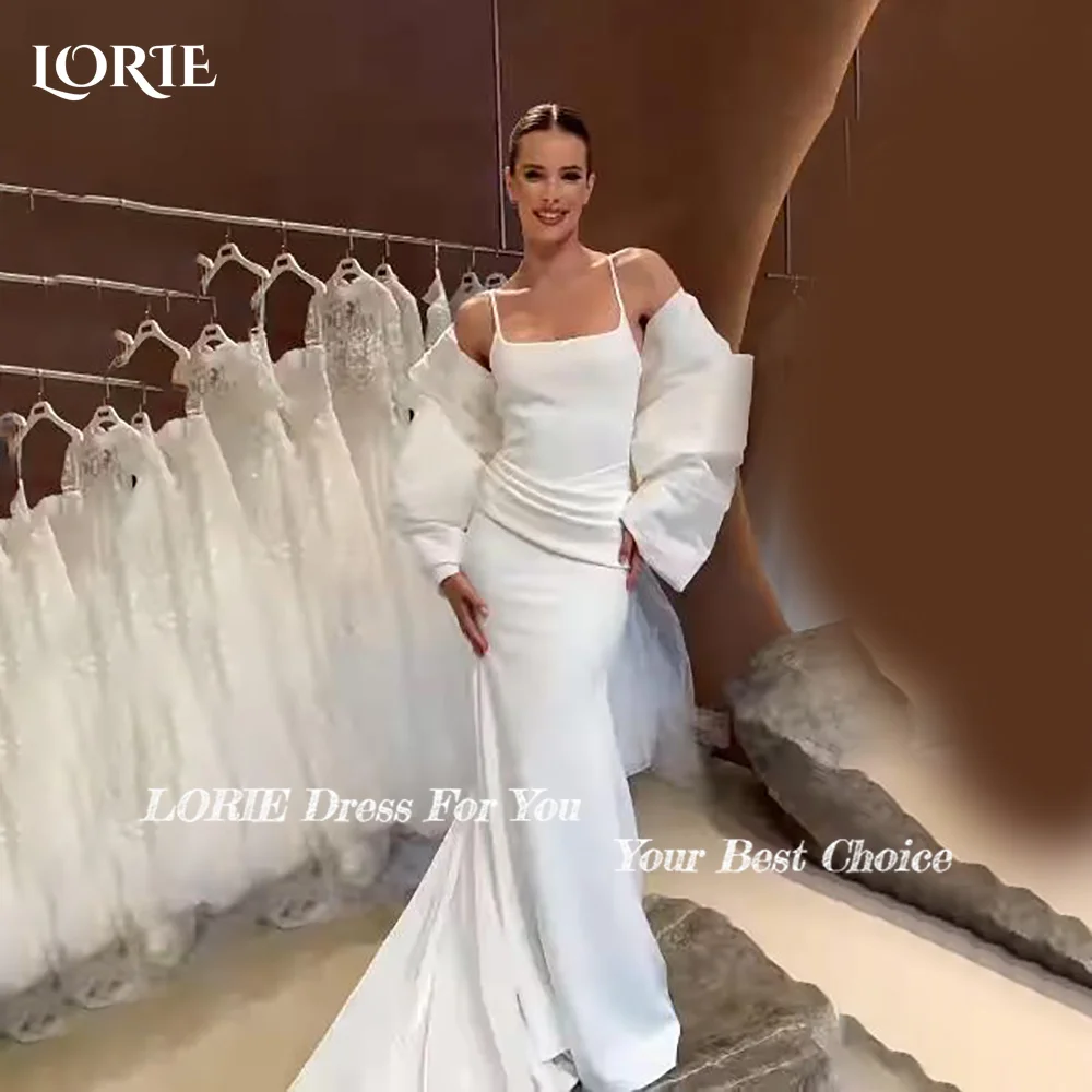LORIE خمر حورية البحر ألف خط فساتين الزفاف عشوائي عارية الذراعين الساتان مشد الأميرة زي العرائس الحبيب Ruched فستان عروس