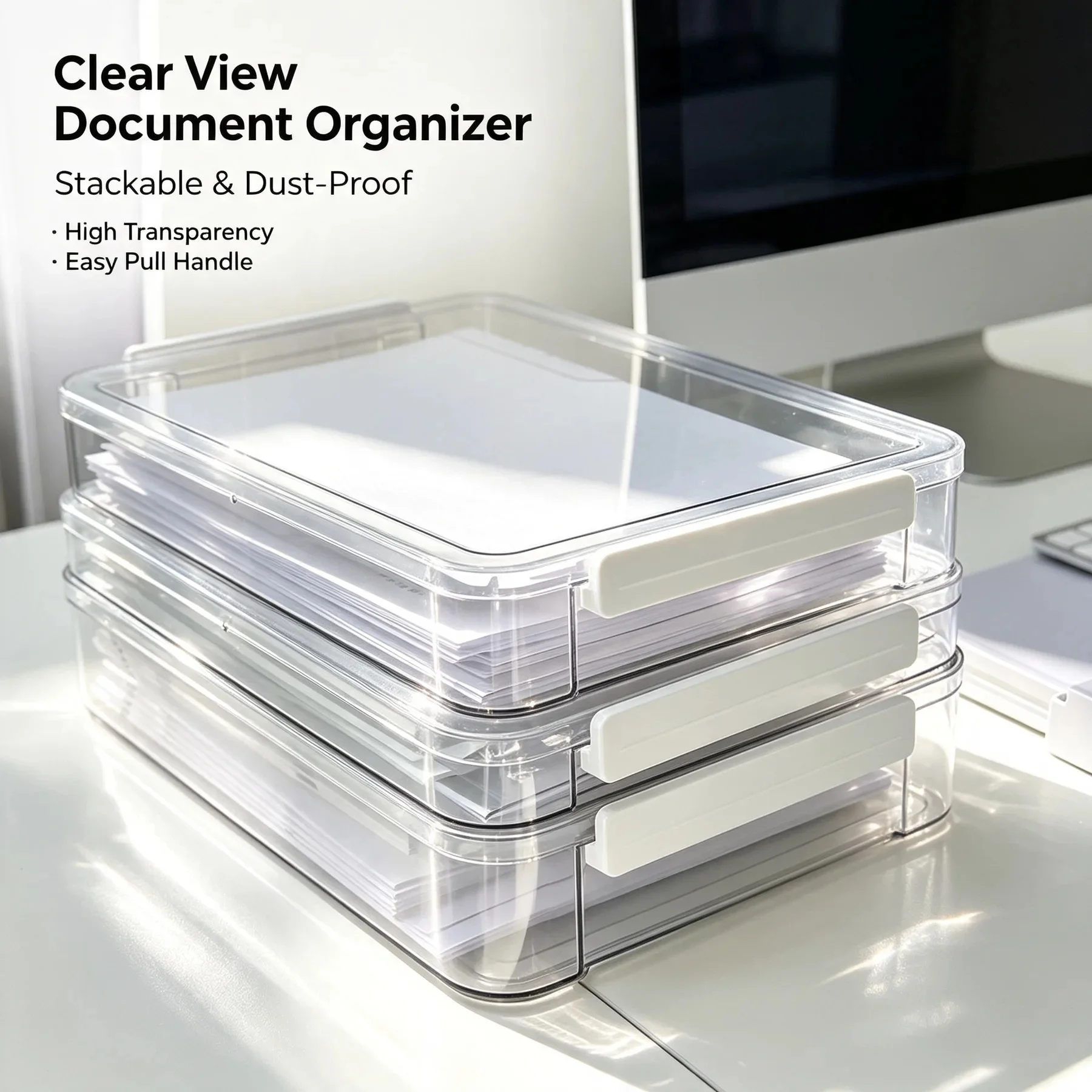 Transparent A4 Document Organizer Box, Plastic File Storage Case With, Lid Test Paper Folder Household, Office Desktop Supplies