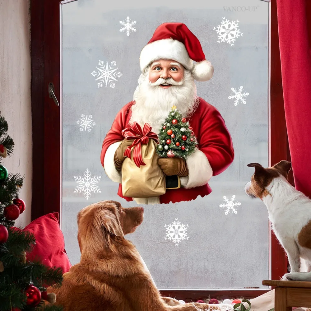 Santa Claus Glass Sticker Removable Static Cling Decorat for Living Room Window Clings Party Decoration