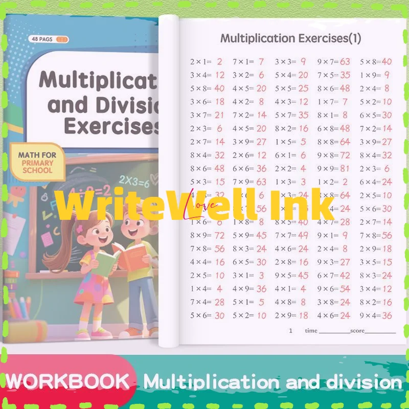 Cahier de pratique des mathématiques sur la multiplication et la division, outil éducatif pour améliorer les compétences en calcul et le développement du cerveau