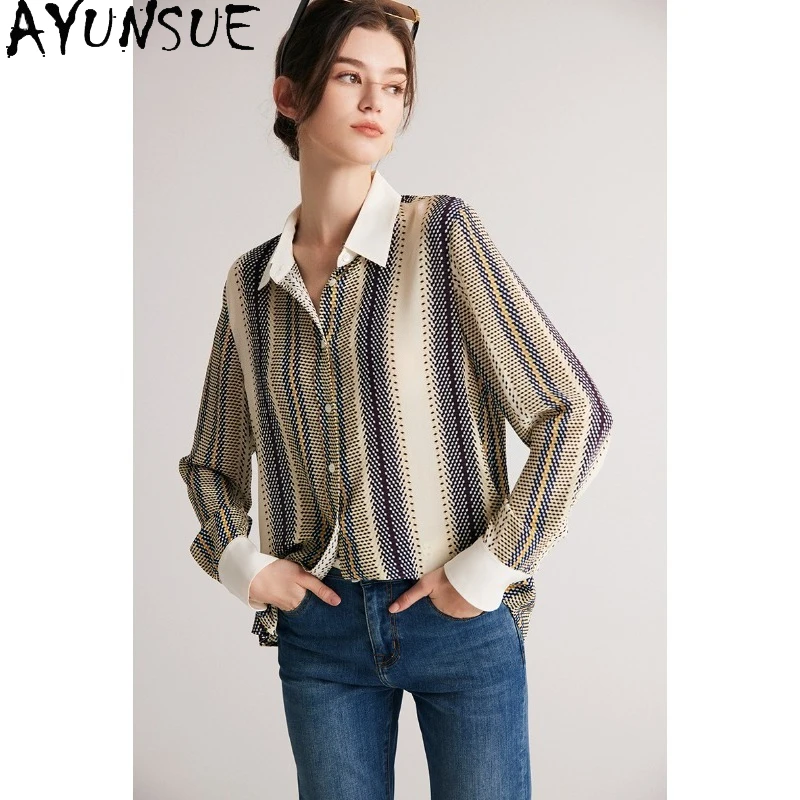 

AYUNSUE рубашки и блузки из 100% тутового шелка, офисная женская одежда, высококачественные топы для женщин, одежда 2025 года, Roupas Feminina Blusa