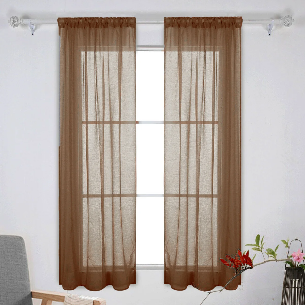 Cortinas transparentes de Color café, 100x200Cm, gasa, tul para ventana, dormitorio, sala de estar, cocina, comedor, pantalla de decoración del hogar