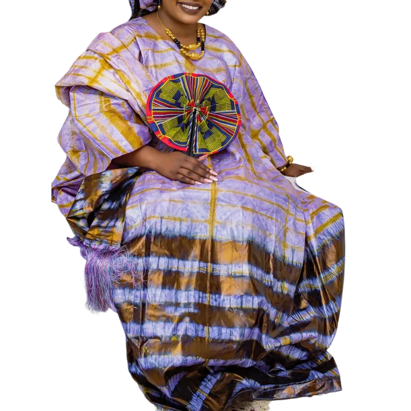 

African-style chiffon dress, classic printed design, essential long robe for parties, dances, birthday celebrations