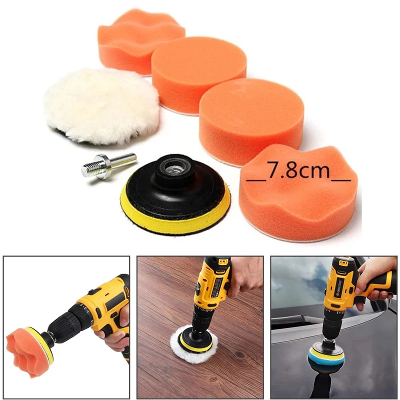 3inch Car Sponge Polishing Pad Set Polishing Buffer Waxing Adapter Drill Kit for Auto Body Care Headlight Restoration Kit