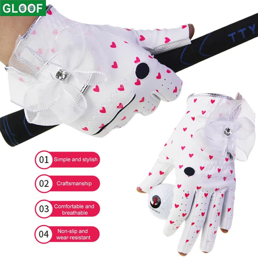 1Pair Women Golf Gloves Fingerless Soft Sport Gloves Ladies Girl Granules Anti-Skid Glove Left And Right Hand Elegant Mittens