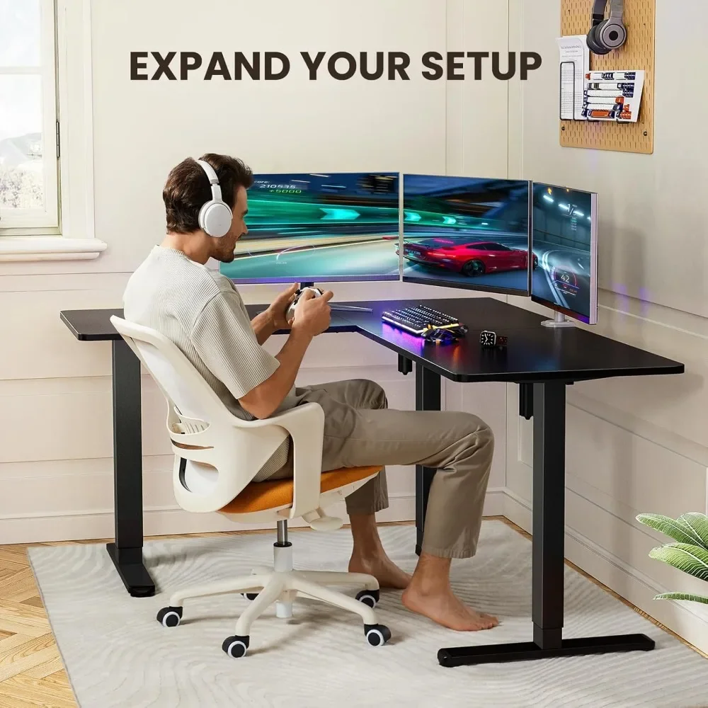 Computer Desk, Electric Height Adjustable, Assembly Options To Fit Room Corner, Suitable for Sitting or Standing Up, Desk Gaming
