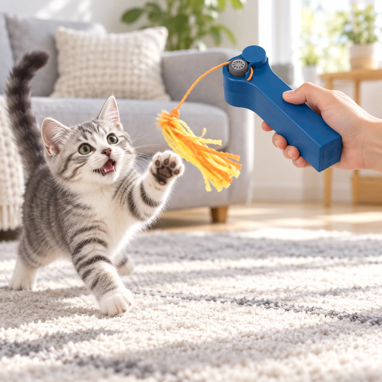 Electric Rotating String Cat Toy Handheld Interactive Teaser with Tassel Battery Powered Exercise Toy for Indoor Cats Kittens