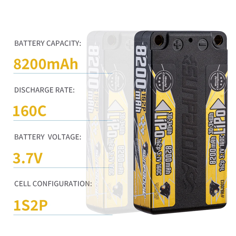 SUNPADOW Champion 1S Shorty Lipo Akku 3,7V 8200mAh 160C Hardcase mit 5mm Bullet-Stecker für RC 1/10 Modellfahrzeuge, Autos, Trucks, Buggys