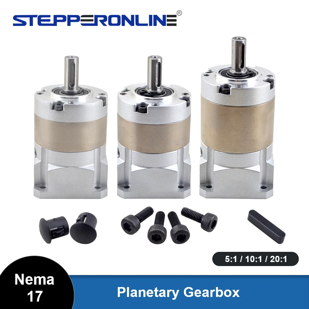 

Nema 17 Planetary Gearbox Stepper Motor Gear Head Speed Reducer Ratio 5:1/10:1/20:1/50:1/100:1 5mm Input 8mm Output & 4 Screws